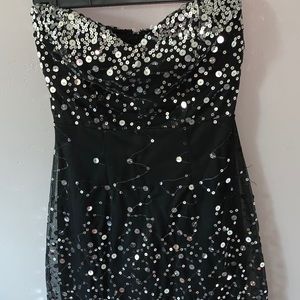 Sparkly strapless mini dress